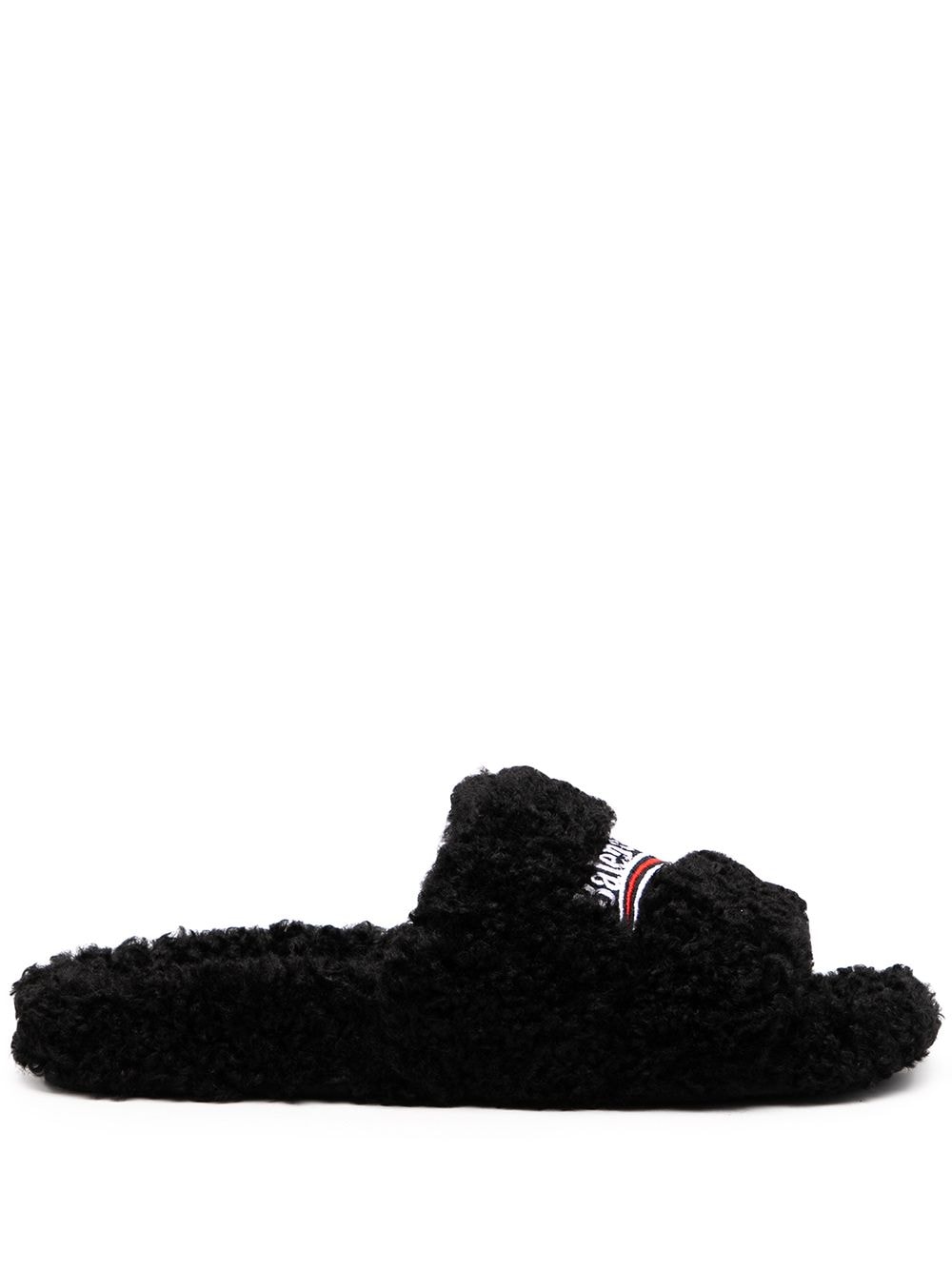 Balenciaga Slippers met imitatie lamswol - Zwart