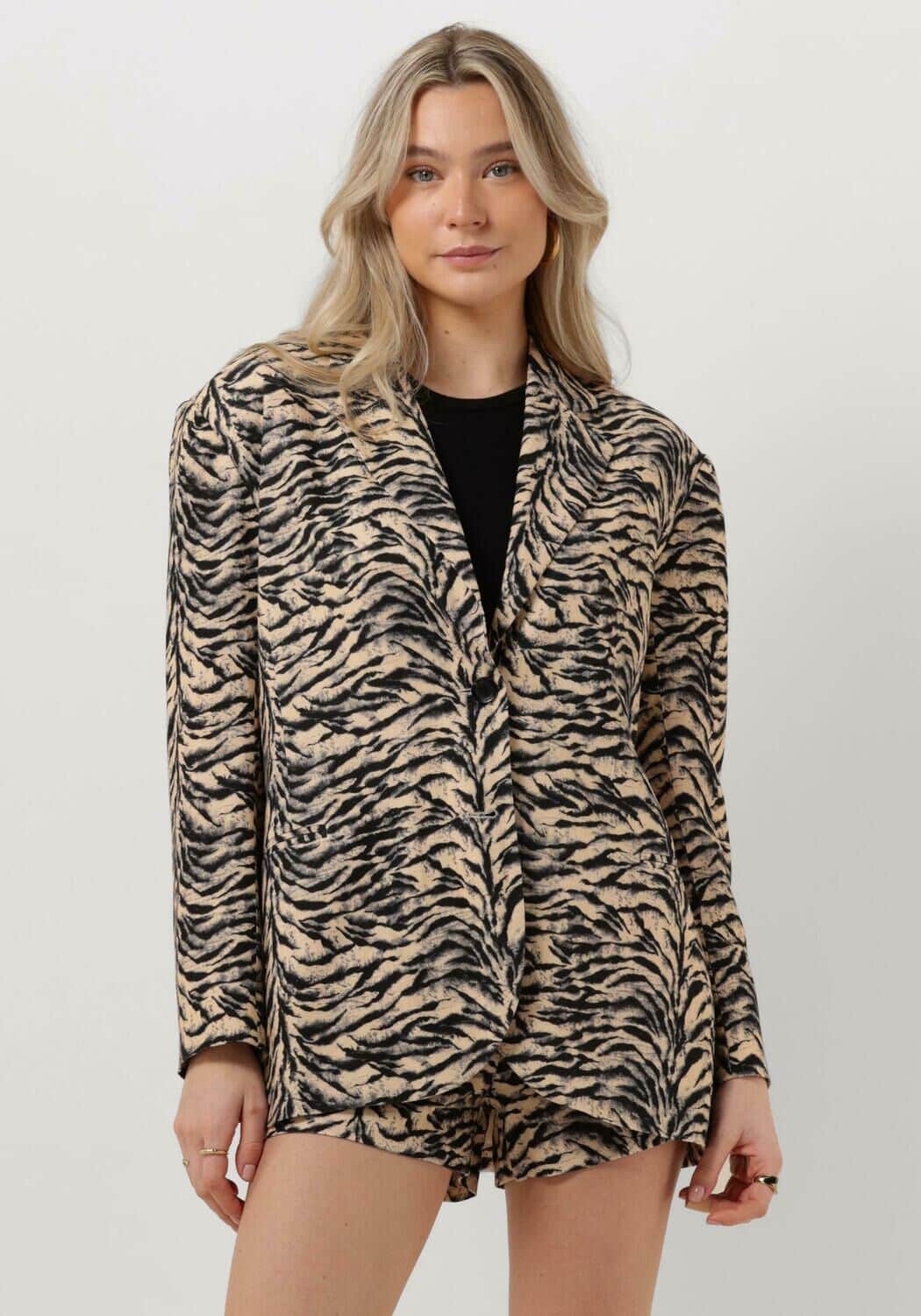 Beige Alix the Label Blazer Ladies Woven Tiger Granddad Blazer