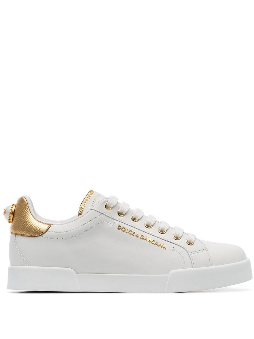 Dolce & Gabbana Witte sneakers van leer verfraaid met parel