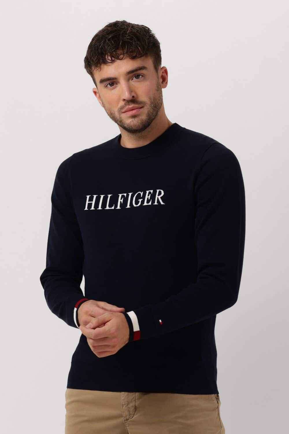 Donkerblauwe Tommy Hilfiger Trui Hilfiger Flag Cuff Crew Neck