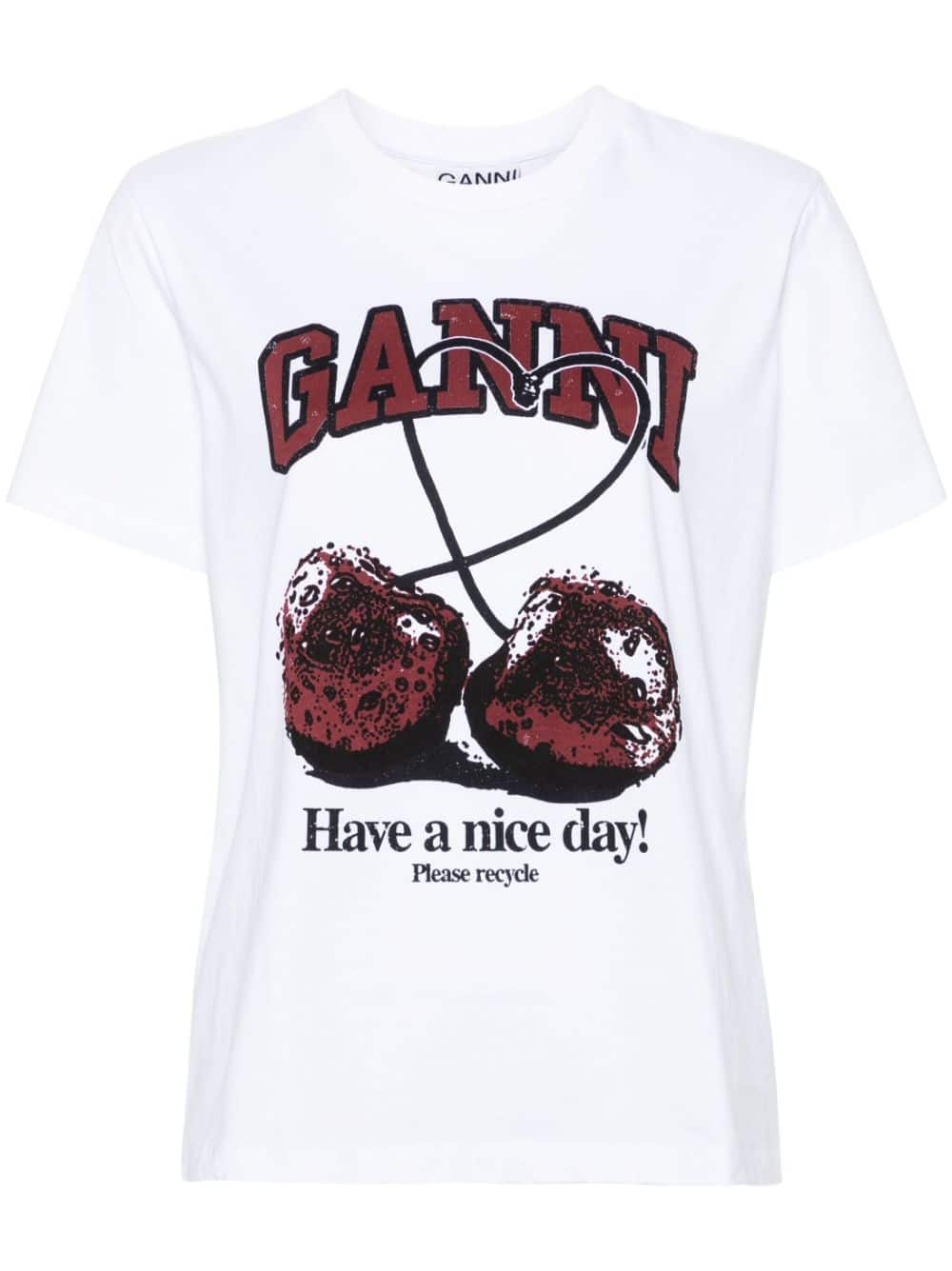 GANNI T-shirt met kersenprint - Wit