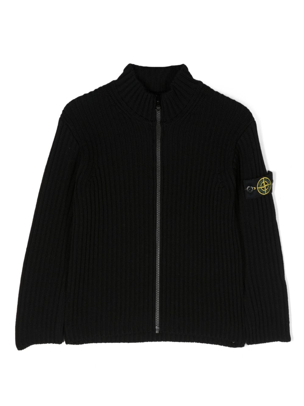 Stone Island Junior Ribgebreid vest - Zwart