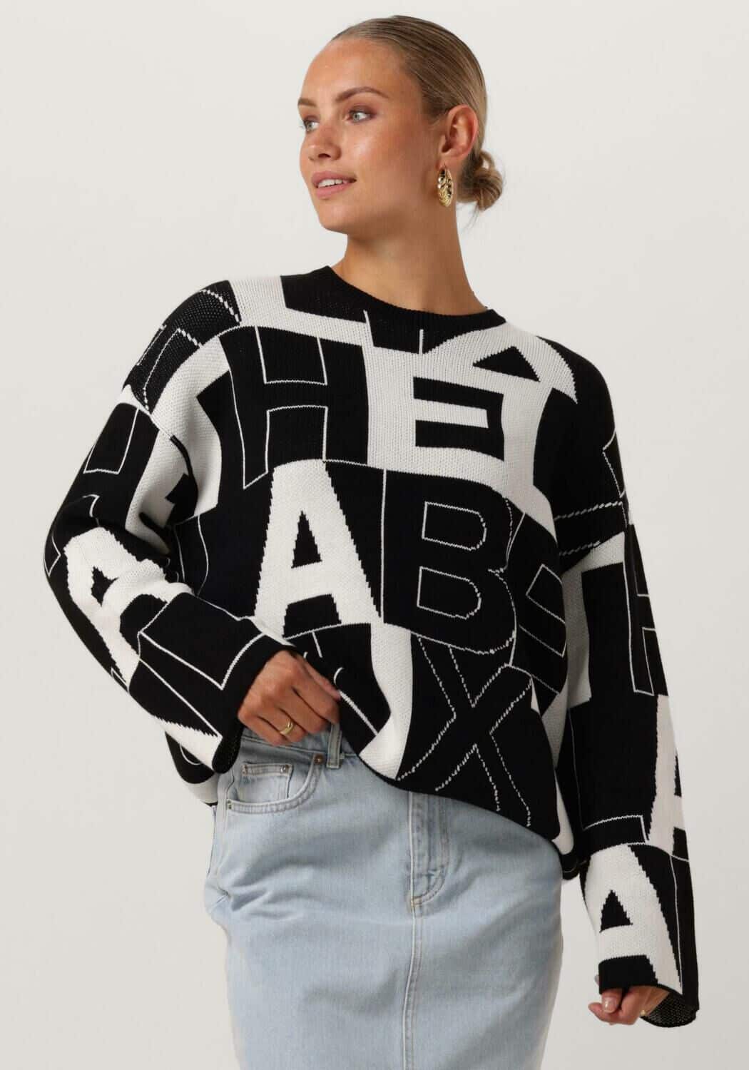 Zwarte Alix the Label Trui Black White Pullover