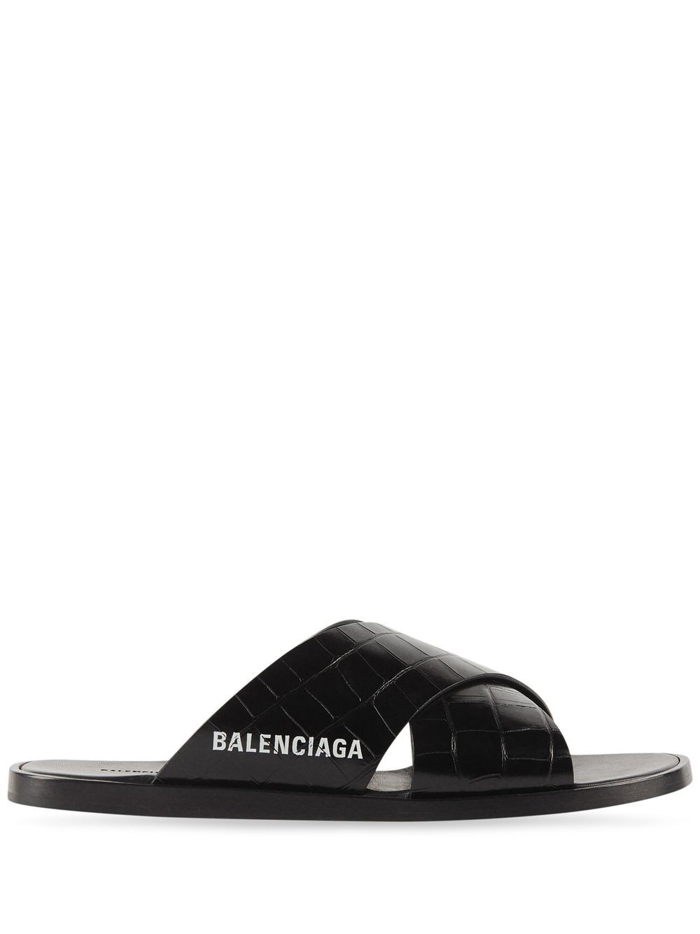 Balenciaga Slippers met krokodillenleer-reliëf - Zwart