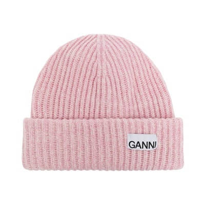 Beanie met logo Ganni , Pink , Dames