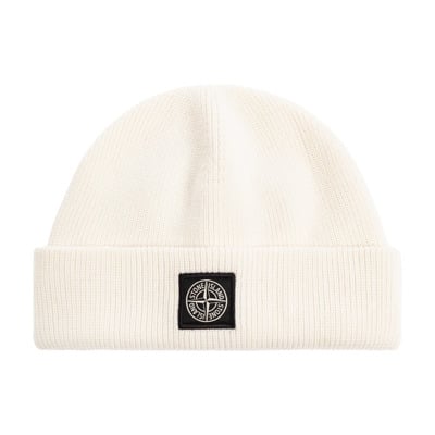 Beanie met logo Stone Island , White , Heren