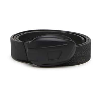 Behandelde leren riem met logo-gesp Diesel , Black , Heren