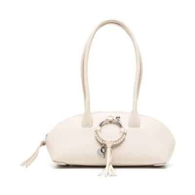 Beige Korrelige Leren Tas met Ring Hardware en Vlechtdetails See by Chloé , Beige , Dames