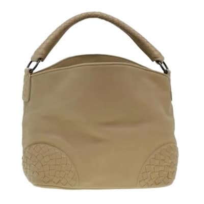 Beige Leren Bottega Veneta Intrecciato Tas Bottega Veneta Vintage , Beige , Dames