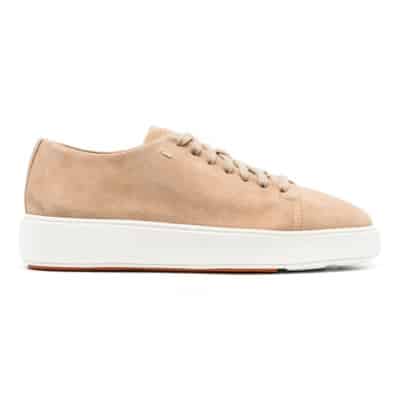 Beige Leren Sneakers met Ingedrukt Logo Santoni , Beige , Dames