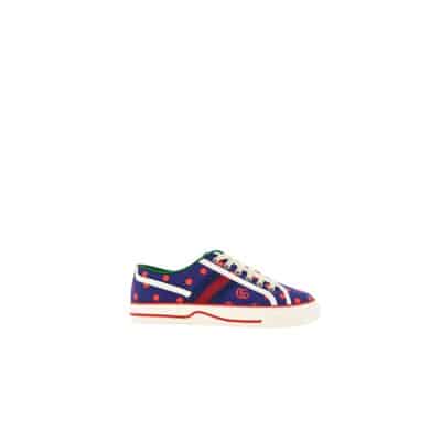 Blauw en rood gestippelde sneakers Gucci , Blue , Dames