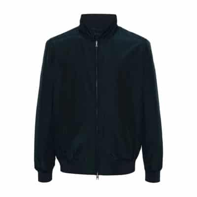 Blauwe Katoenmix Jas met Hoge Kraag Woolrich , Blue , Heren