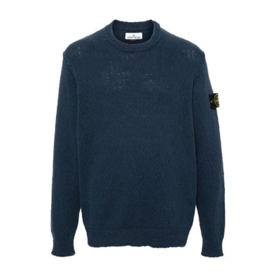 Blauwe Trui met Kompas Patch Stone Island , Blue , Heren