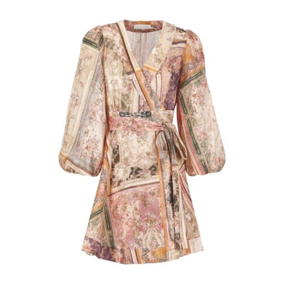 Bloemen Linnen Jurk met V-Hals en Kant Sluiting Zimmermann , Multicolor , Dames