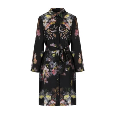 Bloemen Satijnen Overhemdjurk Twinset , Black , Dames