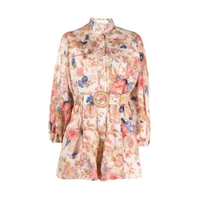 Bloemenprint Linnen Jurk Zimmermann , Multicolor , Dames