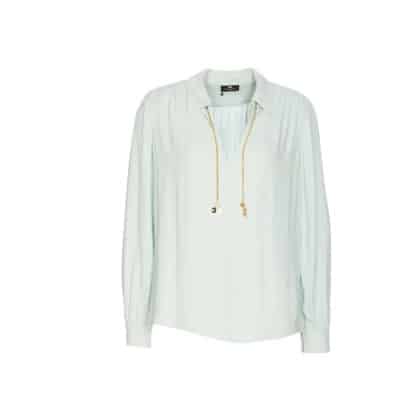 Blouse met verzamelde V-hals en metalen bedeltjes Elisabetta Franchi , Blue , Dames