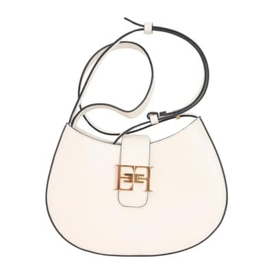 Boter Medium Hobo Tas met Metalen Logo Elisabetta Franchi , Beige , Dames