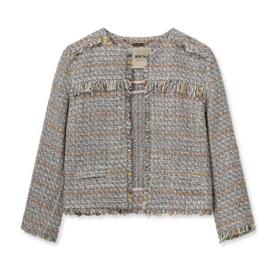 Boucle Jas met Franjes MOS Mosh , Beige , Dames