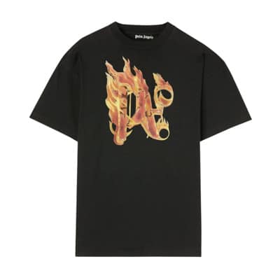 Brandend Monogram T-Shirt Palm Angels , Black , Heren