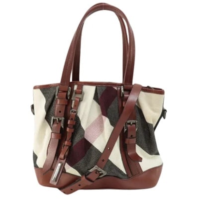 Bruin Canvas Burberry Tote Tas Burberry Vintage , Brown , Dames