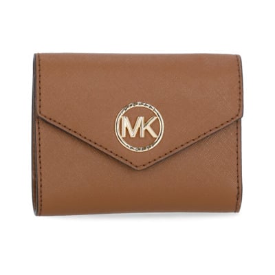 Bruine Saffiano Leren Damesportemonnee met Klep en Drukknoopsluiting Michael Kors , Brown , Dames