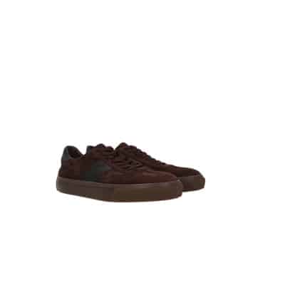 Bruine Suède Lage Sneakers met Leren Details Tod's , Brown , Heren