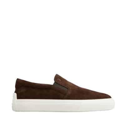 Bruine Suède Slip-On Sneakers met Logo Ingedrukt Tod's , Brown , Heren