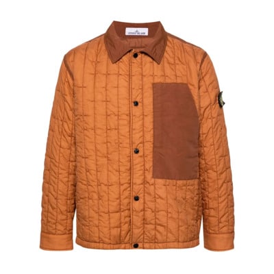 Bruine nylon jas met capuchon Stone Island , Brown , Heren