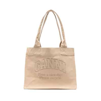 Canvas Tote Tas met Geborduurd Logo Ganni , Beige , Dames