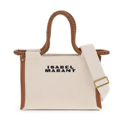 Canvas Tote Tas met Geborduurd Logo Isabel Marant , Beige , Dames