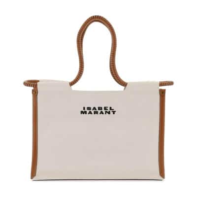 Canvas Tote Tas met Geborduurd Logo Isabel Marant , Beige , Dames