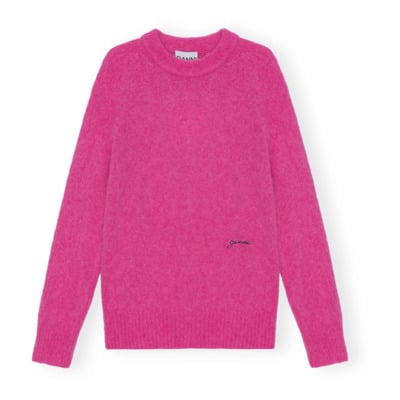 Cerise Geborsteld Alpaca Trui Ganni , Pink , Dames