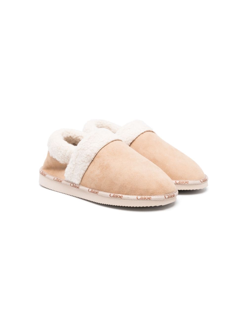 Chloé Kids Slippers met logo-reliëf - Beige