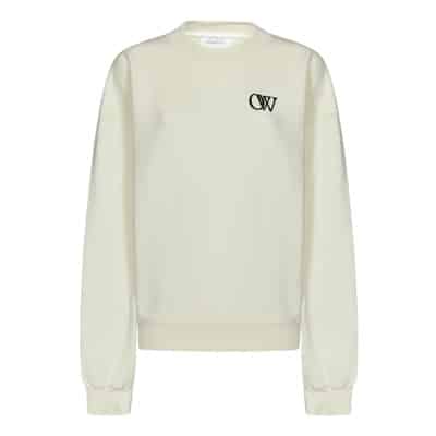 Crèmewitte Oversized Trui met Zwart OW Logo Off White , White , Dames