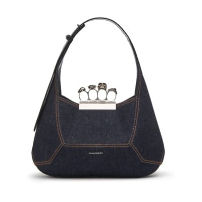 Donkerblauwe Denim Hobo Tas met Swarovski Studs Alexander McQueen , Blue , Dames