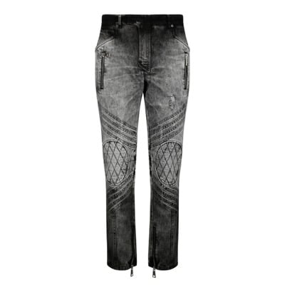 Donkergrijze Biker Jeans met Uitgesneden Details Balmain , Gray , Heren