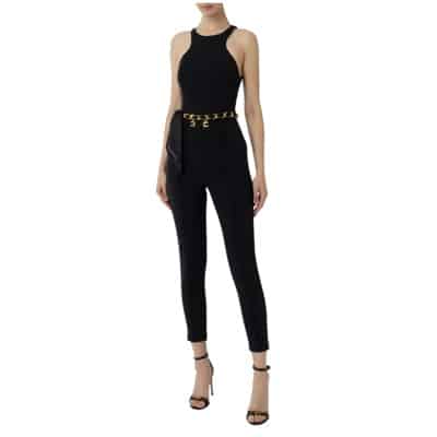 Dubbele crepe jumpsuit met kettingriem Elisabetta Franchi , Black , Dames