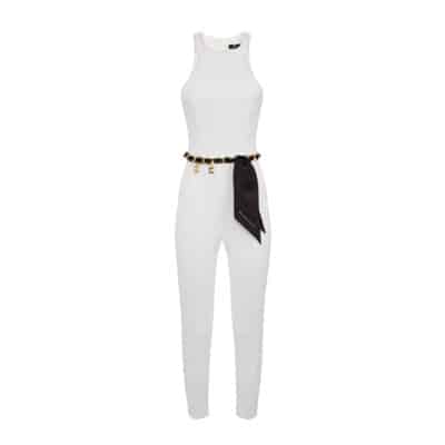 Dubbele crepe jumpsuit met kettingriem Elisabetta Franchi , White , Dames