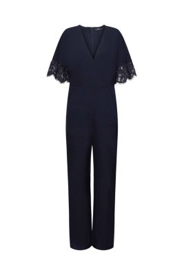 ESPRIT Jumpsuit met wijde pijpen en kanten mouwen