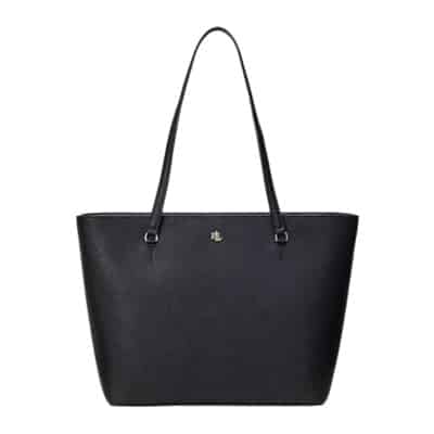 Elegante Getextureerde Leren Tote Tas Ralph Lauren , Black , Dames