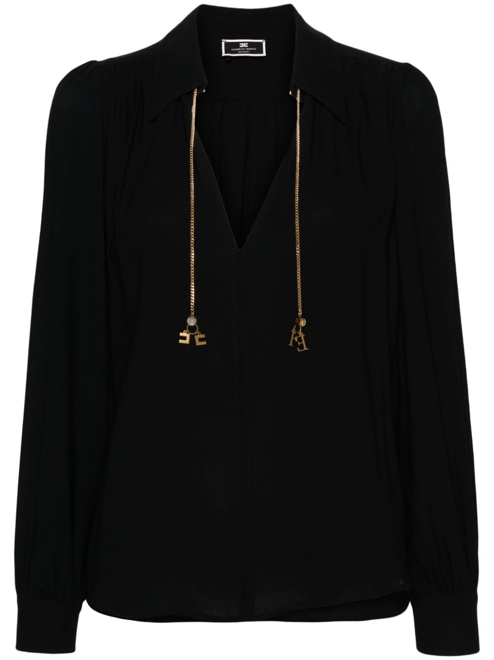 Elisabetta Franchi Blouse van georgette crêpe met logobedel - Zwart