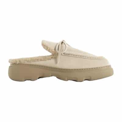 Equestrian Open Achterkant Shearling Gevoerde Sneakers Burberry , Beige , Heren