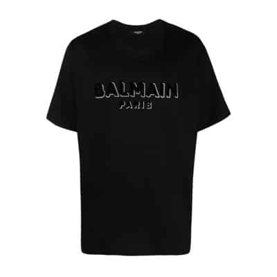 Flock Metallic T-Shirt Balmain , Black , Heren