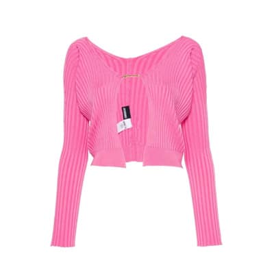 Fluorescerend Roze Geribbelde Gebreide Trui Jacquemus , Pink , Dames