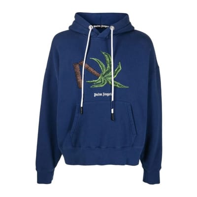 Geborduurd Logo Hoodie Sweatshirt Palm Angels , Blue , Heren