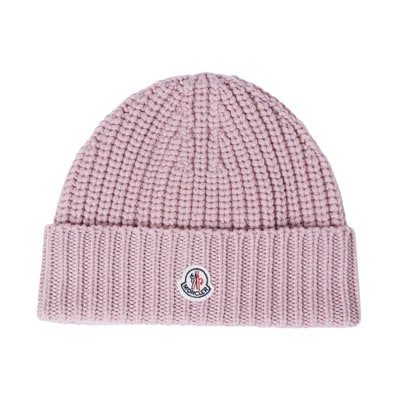 Gebreide wollen beanie muts met logo patch Moncler , Pink , Heren