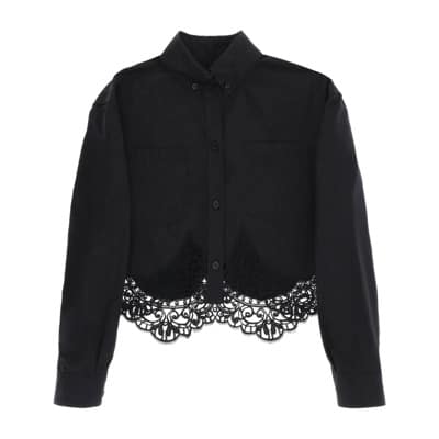 Geknipt Shirt met Macramé Kantinzetstuk Burberry , Black , Dames