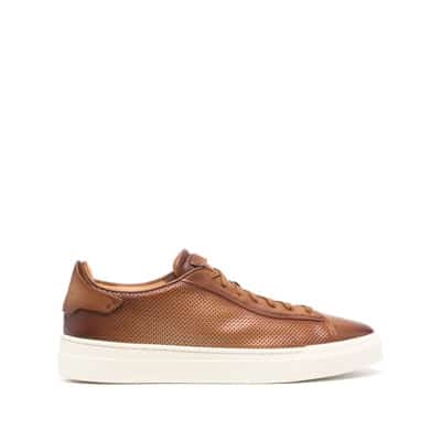 Geperforeerde Bruine Leren Sneakers Santoni , Brown , Heren