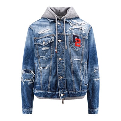 Gescheurde Denim Jas met Capuchon Dsquared2 , Blue , Heren